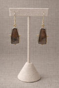 Earrings featuring faceted brown gemstones set in sterling silver.