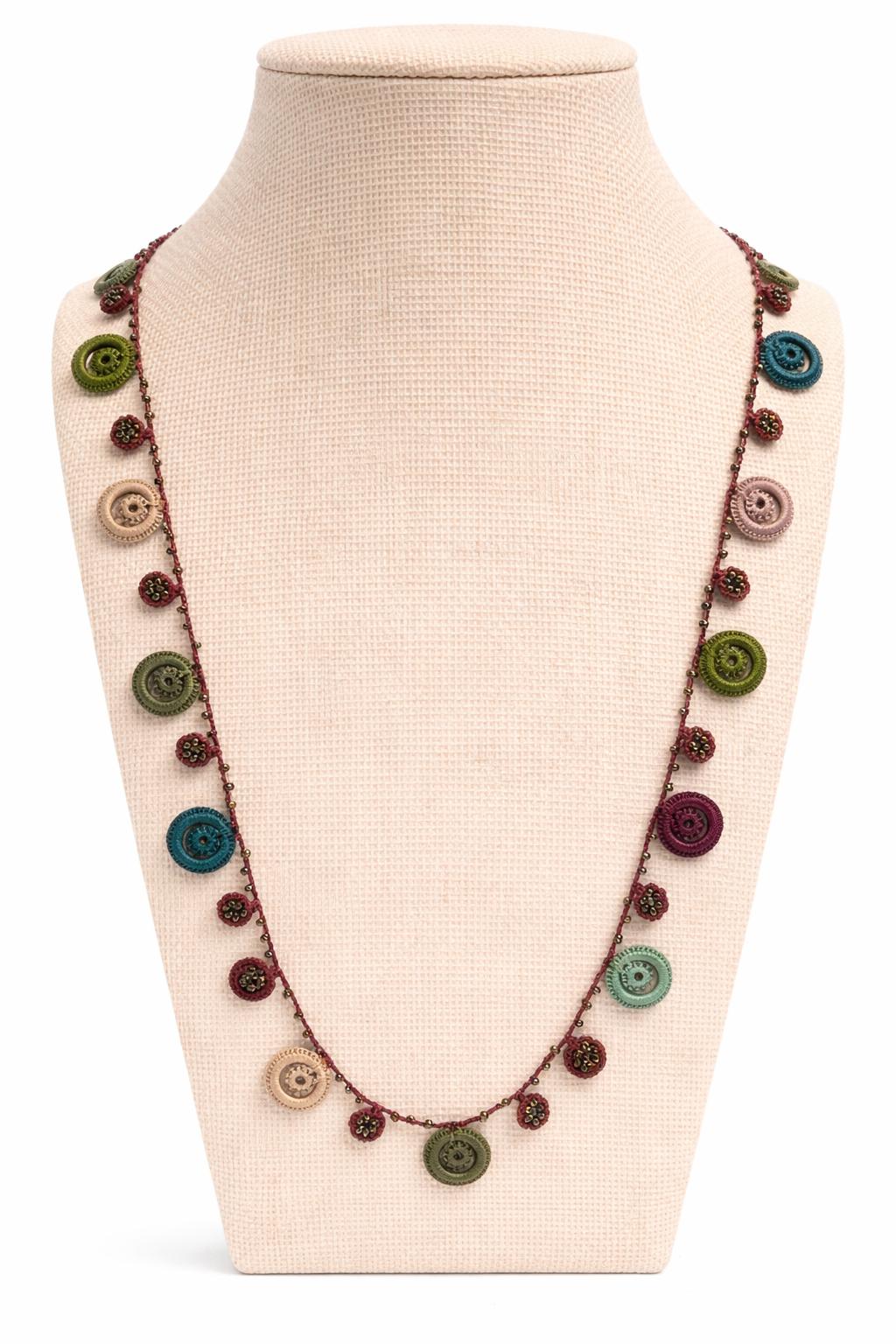 Necklace crochet medium colorful 2 circles Burgundy