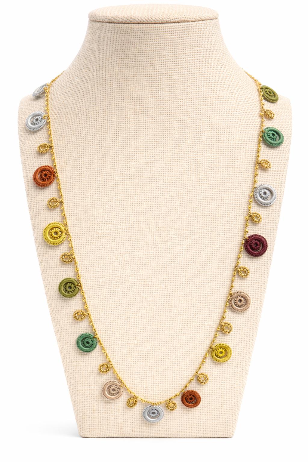 Necklace crochet medium colorful 2 circles Gold