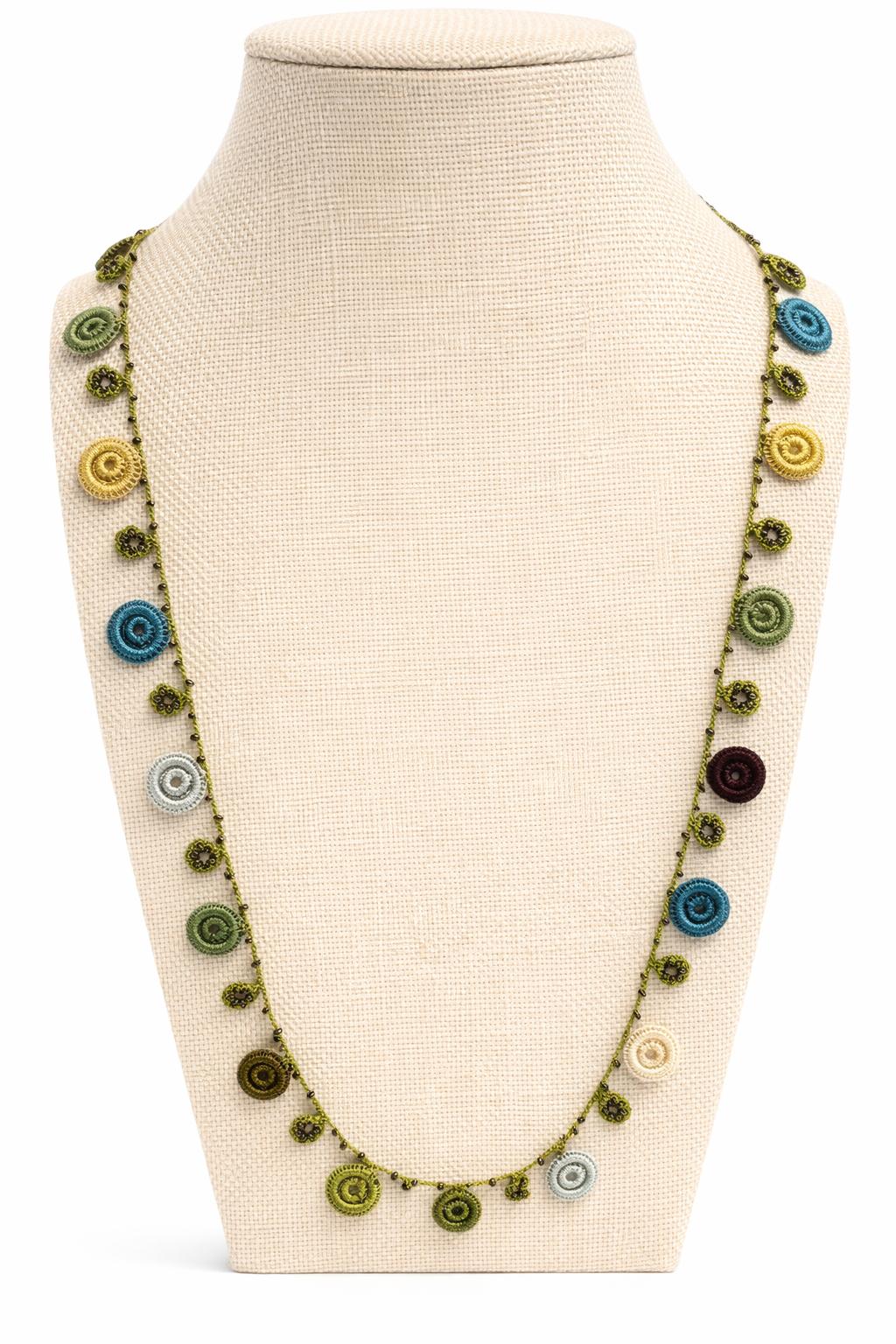 Necklace crochet medium colorful 2 circles Green