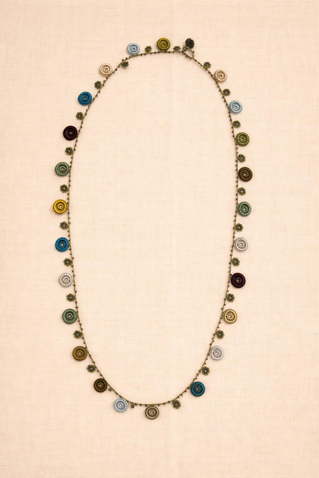 Necklace crochet medium colorful 2 circles Green