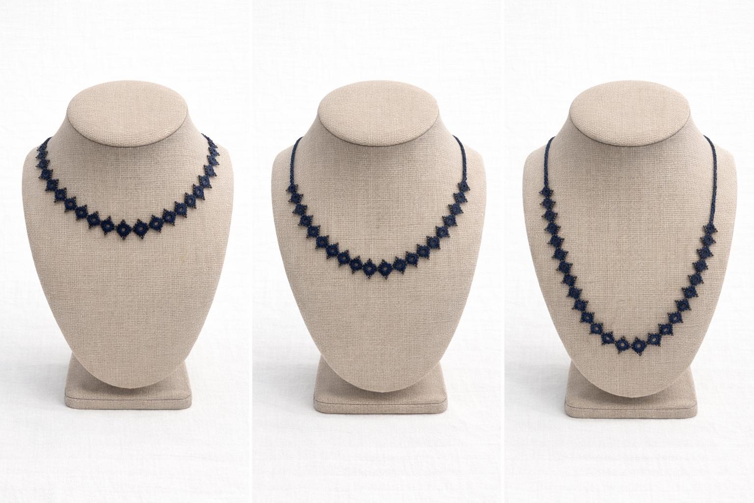 Necklace crochet short rhombus Dark Blue