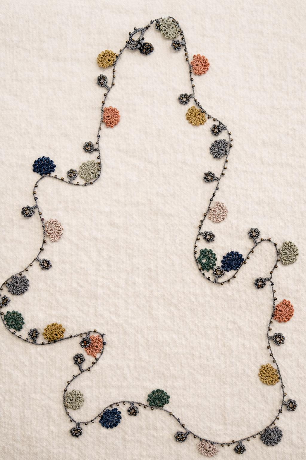 Necklace crochet medium colorful fans Gray