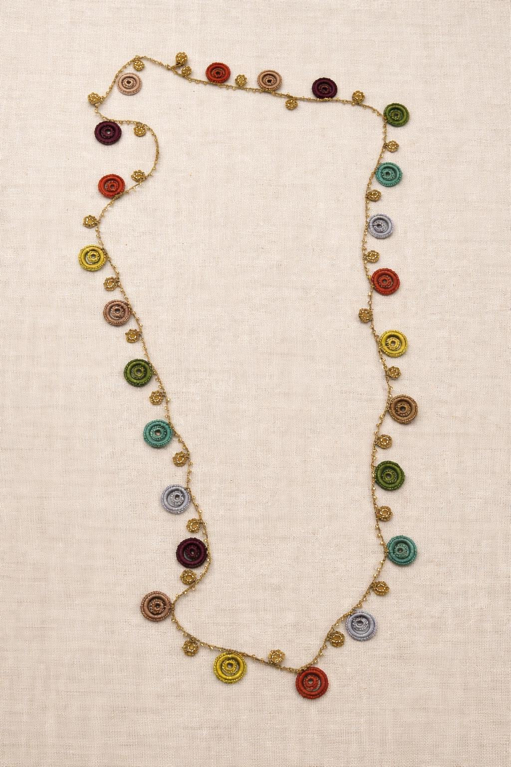 Necklace crochet medium colorful 2 circles Gold