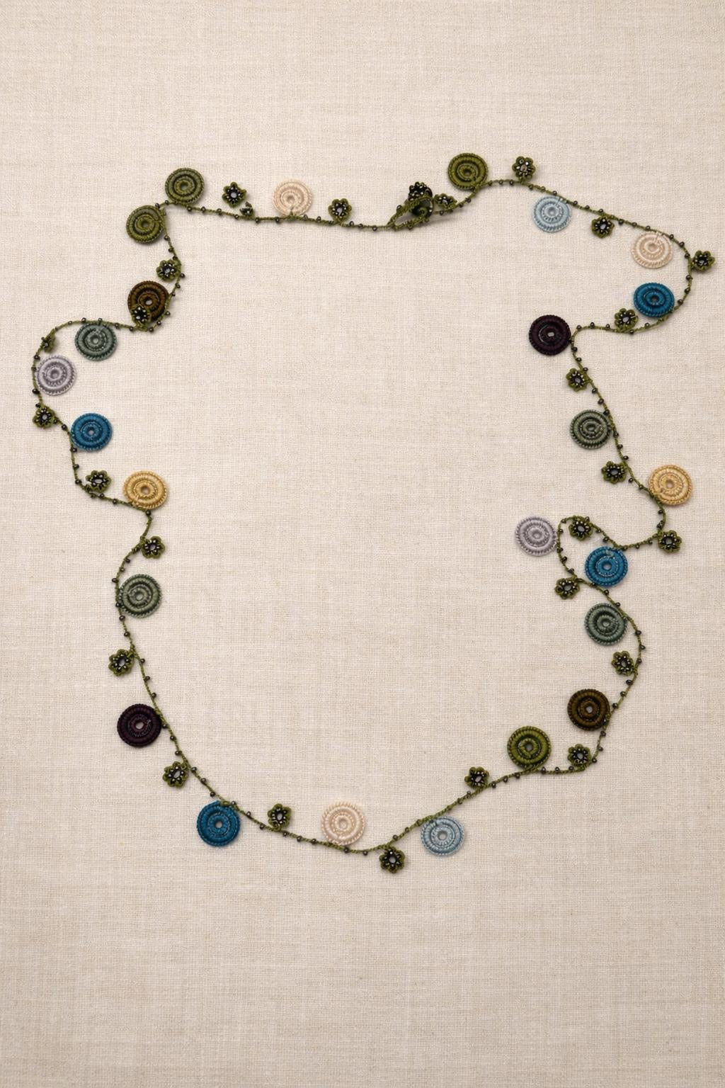 Necklace crochet medium colorful 2 circles Green