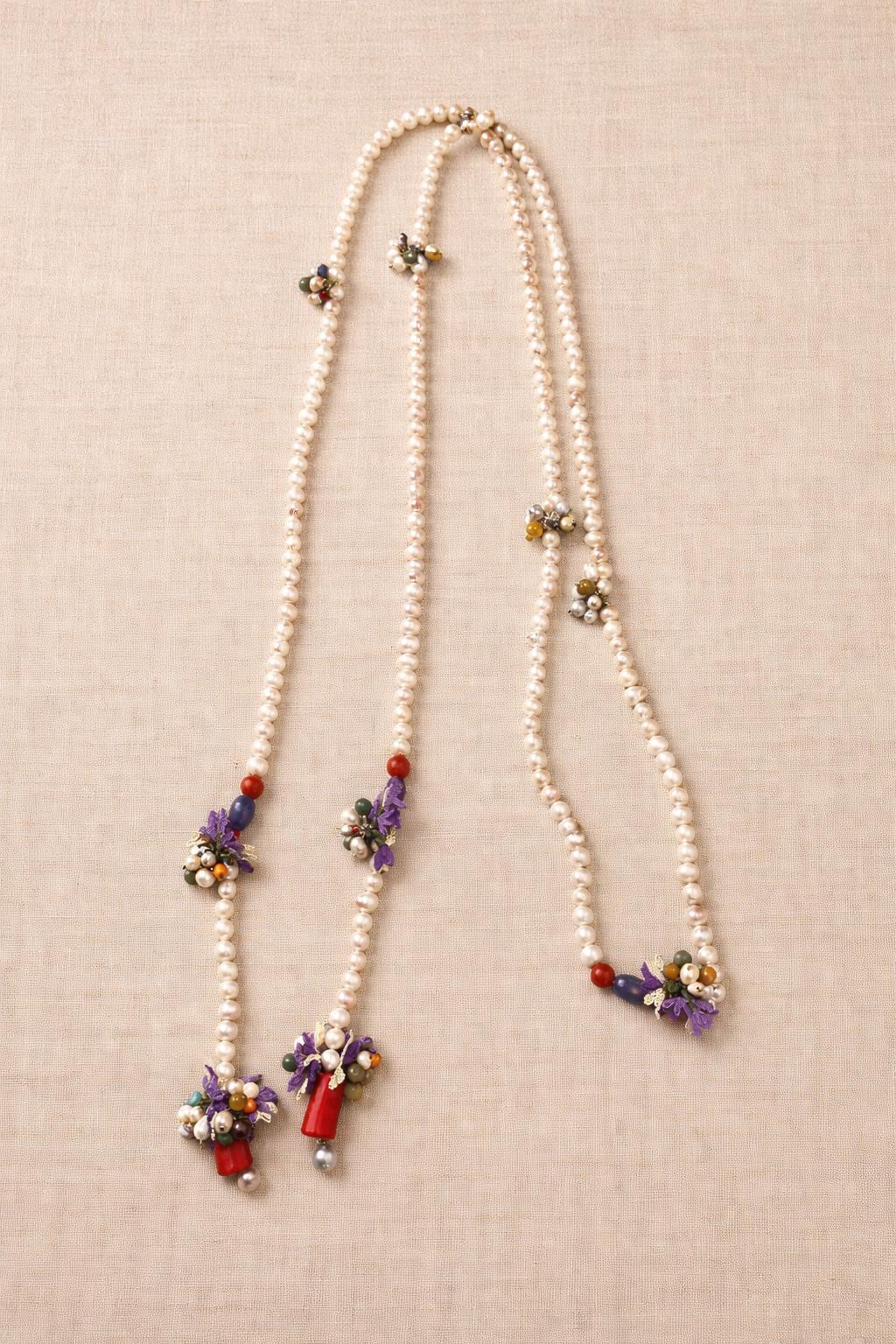 Necklace pearls and crochet extralong Amatist Agate Coral