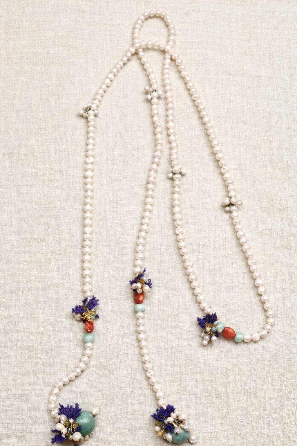 Necklace pearls and crochet extralong Coral Agate