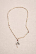 Necklace long pearls with cross brown natural stones