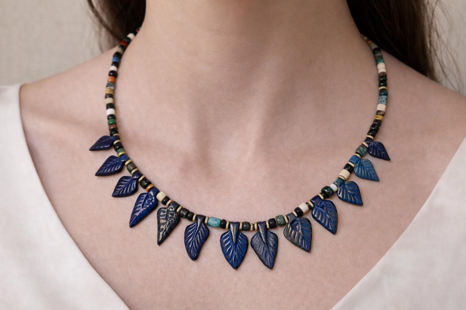 Necklace crafted with blue lapis lazuli semi-precious stones