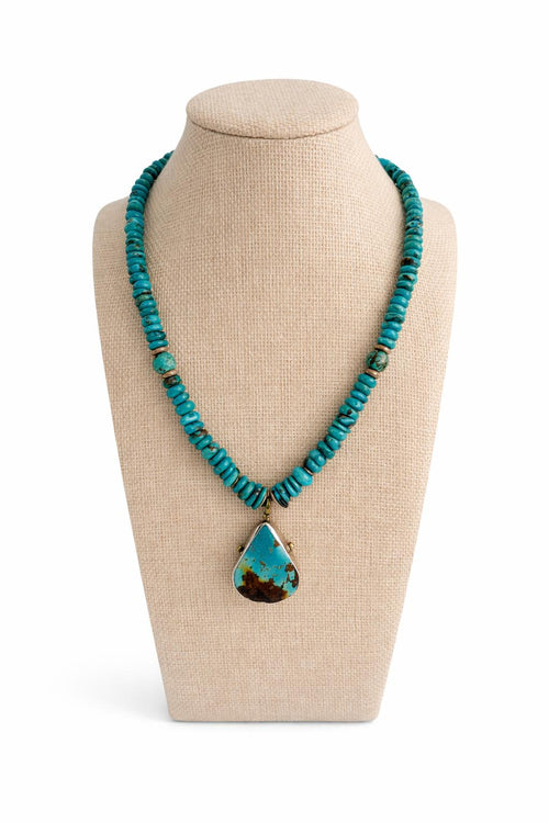 A strand of genuine turquoise beads finished with a turquoise pendant for a beautiful look.
