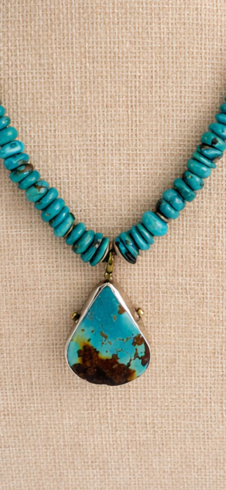 A strand of genuine turquoise beads finished with a turquoise pendant for a beautiful look.